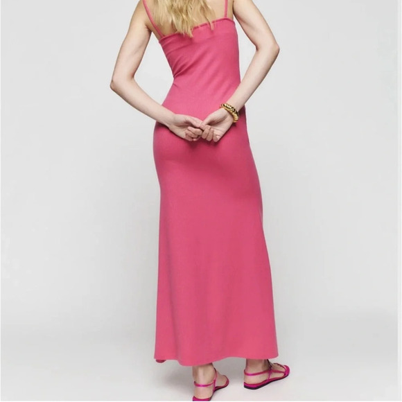 NWOT Reformation Cosmo Knit Dress Snapdragon Pink Ribbed Rib Long Maxi - Picture 2 of 14